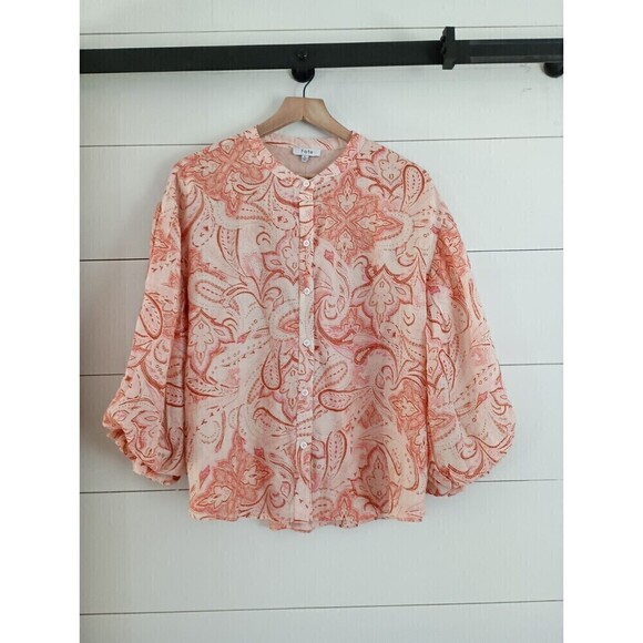 Fate Tops - Womens Large Paisley Print Button Long Sleeve Fate Top Shirt Cottagecore Boho